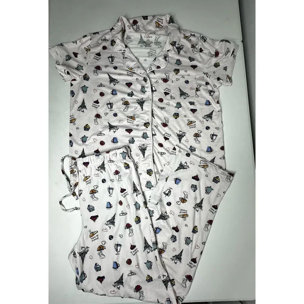 Cozy Couture Women’s Pajamas Set Cupcakes Croissants Print Size L